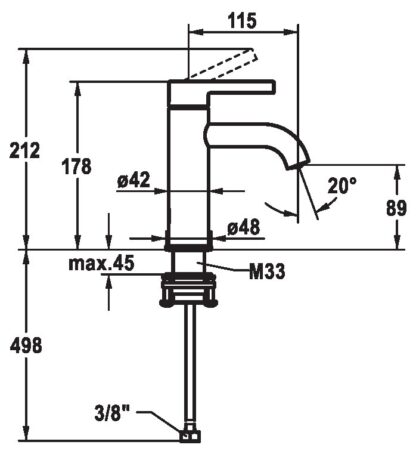 BATERIA ŁAZIENKOWA KWC BEVO RYSUNEK TECHNICZNY 12.421.051.177FL