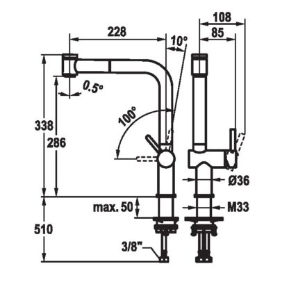 KWC BEVO-E RYSUNEK TECHNICZNY