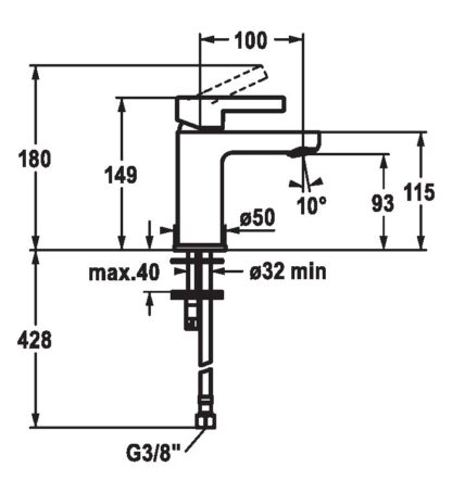 BATERIA ŁAZIENKOWA KWC FIT RYSUNEK TECHNICZNY 12.548.051.000FL