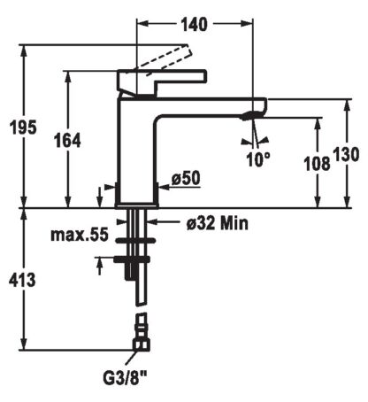 BATERIA ŁAZIENKOWA KWC FIT RYSUNEK TECHNICZNY 12.548.052.000FL