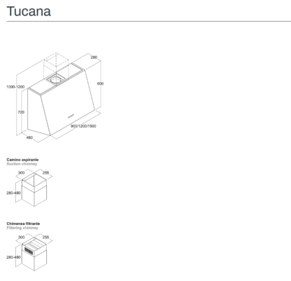 OKAP PRZYŚCIENNY FIM TUCANA RYSUNEK TECHNICZNY